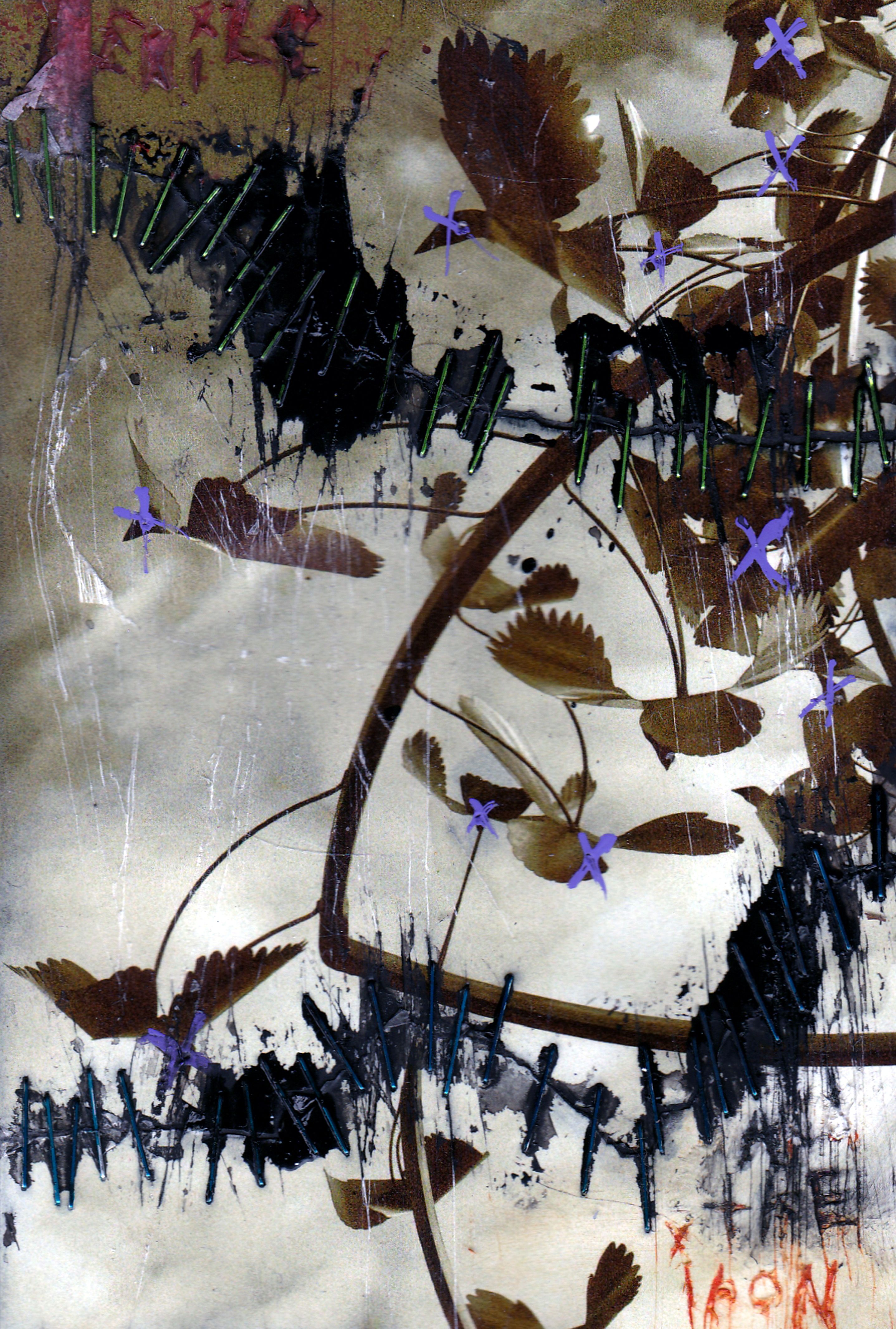 A cool-toned abstract image with silhouettes of birds flying around the page. 